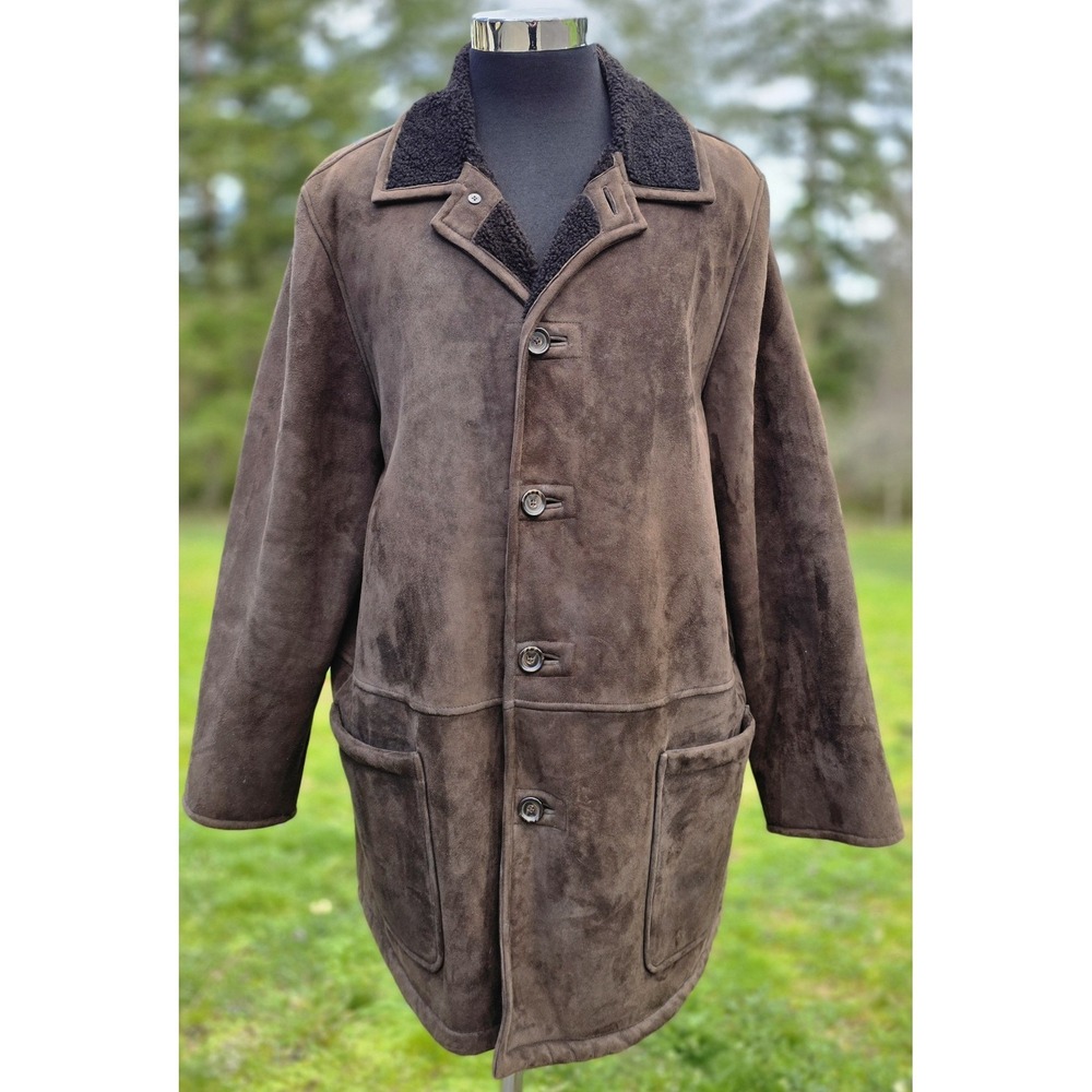 Vintage Polo Ralph Lauren Shearling Sheep Skin Fur Car Coat ITALY Leather  XL